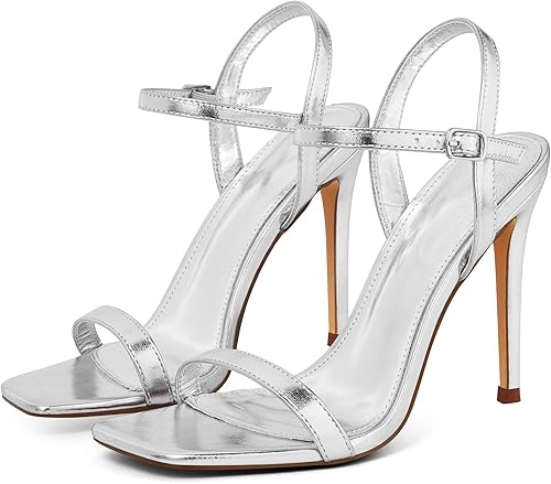 GENSHUO Women's Strappy High Heeled Sandals Trendy Square Open Toe Ankle Strap S