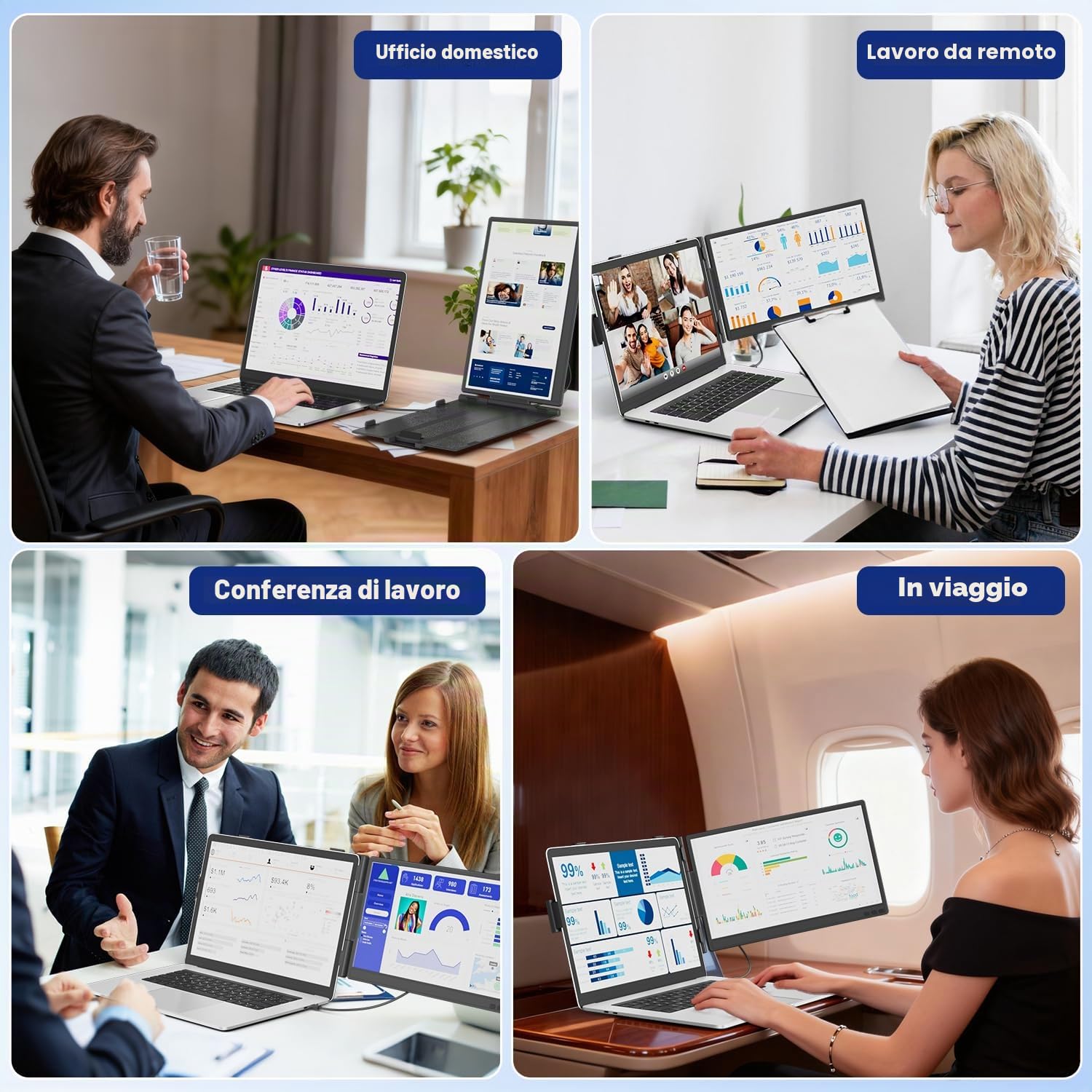 KEFEYA Monitor Portatile 14“ Doppio Schermo Pc Portatile IPS FHD 1080P, Schermo Portatile per Laptop da 13-17” con porta USB-C/HDMI, Plug and Play per Windows/Mac/Android/Switch/PS5