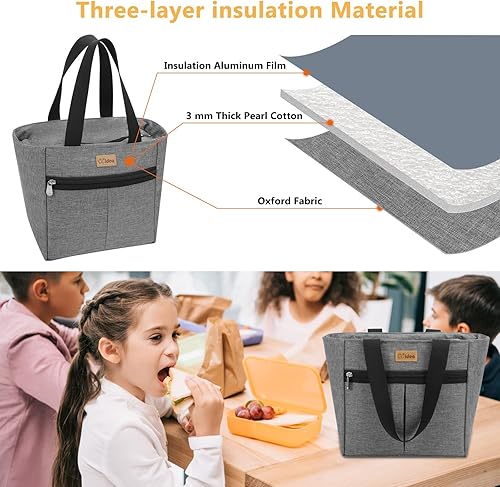 Miniatura 17 de Ccidea - Lonchera sencilla impermeable, aislada, bolsa grande para llevar comida Negro-a,Gris,Gris (Grey-A),https:/ www.Yaxa/dp/undefined