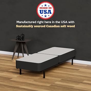 4-Inch Sturdy Box Spring for Mattress Support-Durable y Assembled, Natural Wood Foundation for Twin, Black