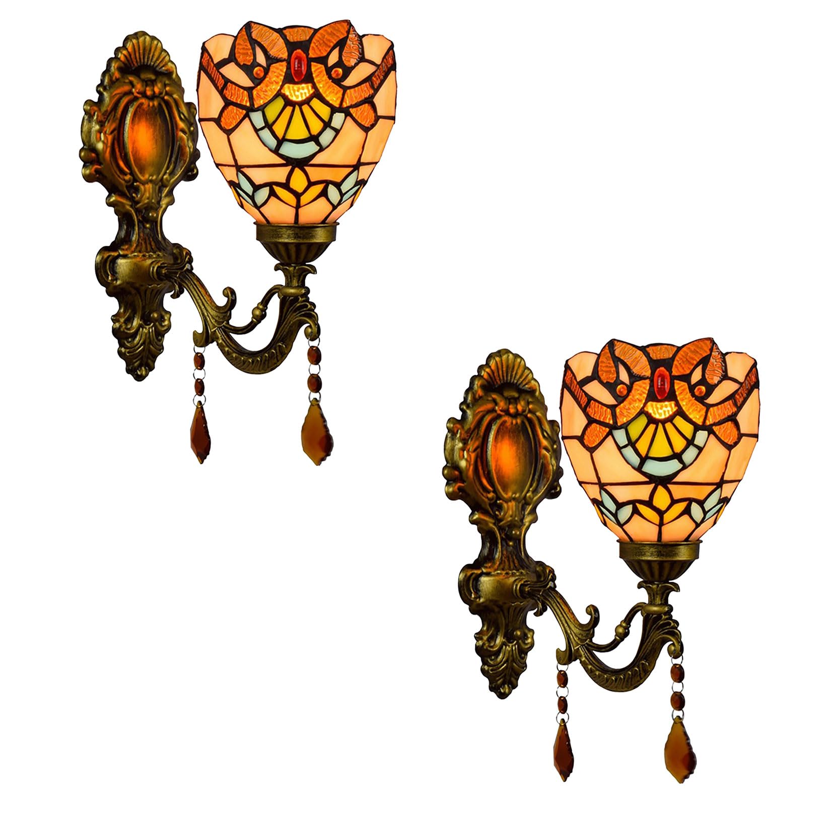 NHPJFDC Tiffany Style Wall Sconce, Stained Glass Bedside Set of 2 Wall Light for Living Room Hallway Bathroom Kitchen Cinema Study Decorative Wall Lamp,5.9inch(15cm) B