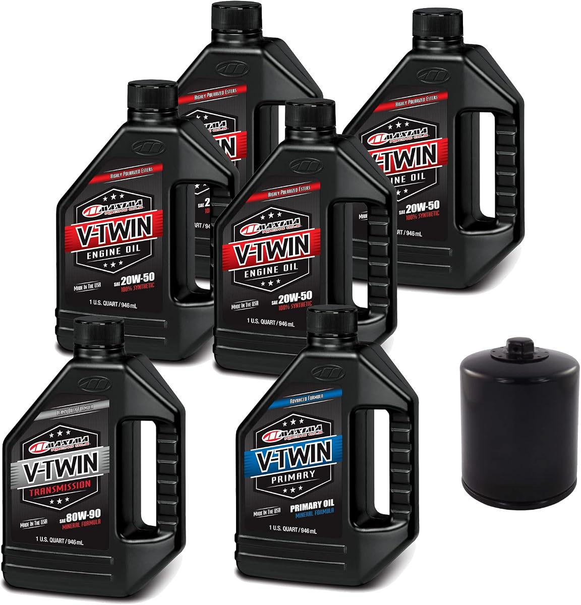 V-Twin Oil Change Kit Synthetic w/Black Filter, Twin Cam