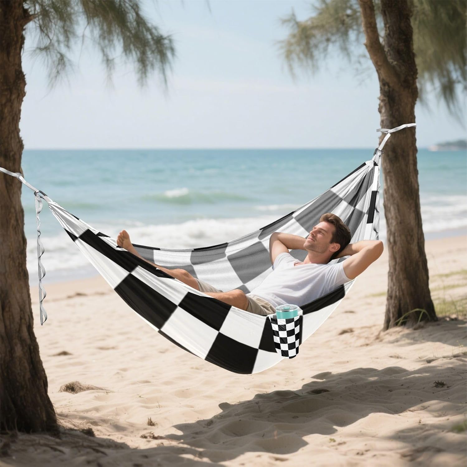 Buffalo Plaid Check Black White Hammocks for Camping with Tree Straps Hanging Hammock for Camping & Hiking Essential