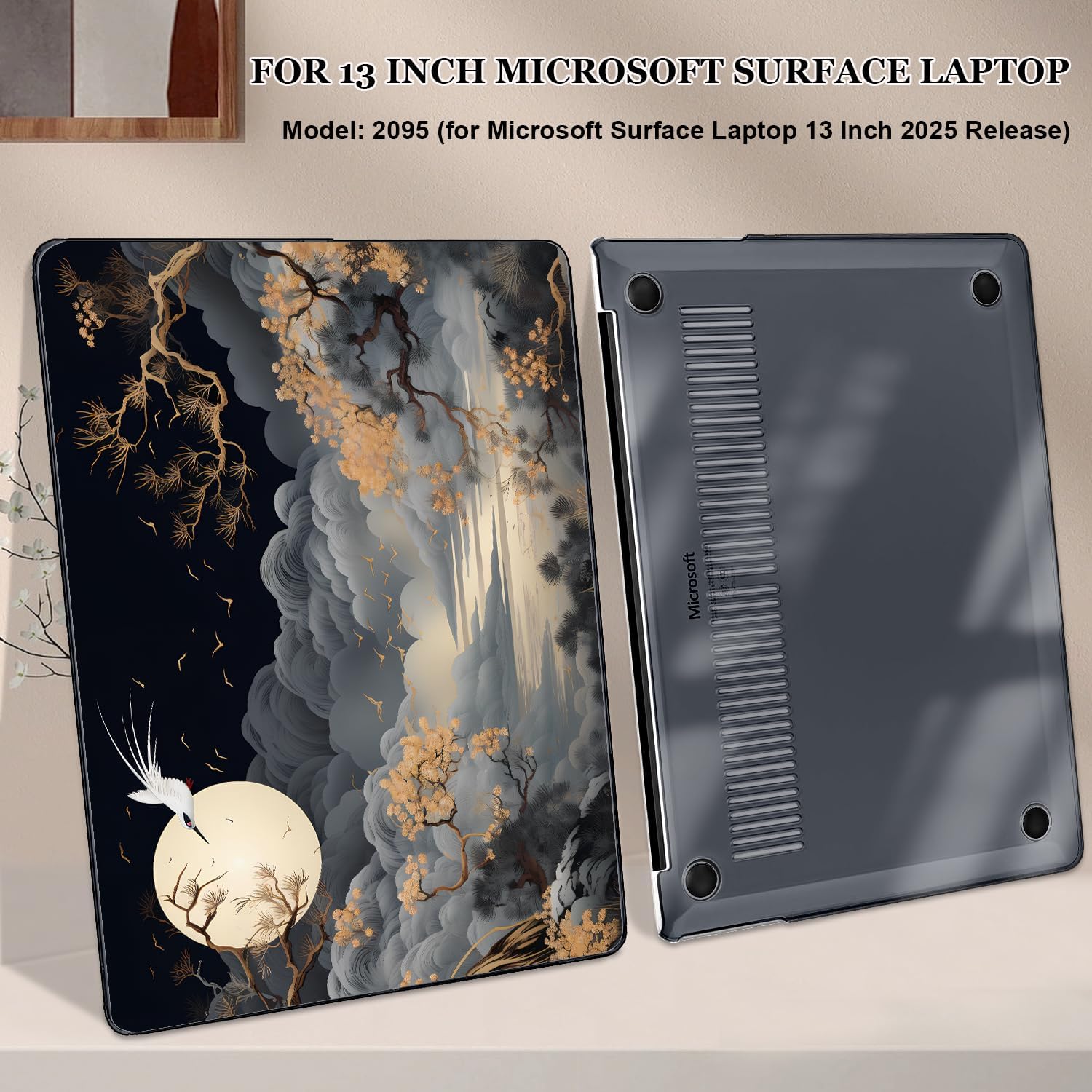 Slim Protective Case for Microsoft Surface Laptop 13 inch Copilot+PC 2025 (Model 2095), Lightweight Anti-Scratch Printed Pattern Plastic Hard Shell Case Cover, Tide Illustration 2 - Image 3