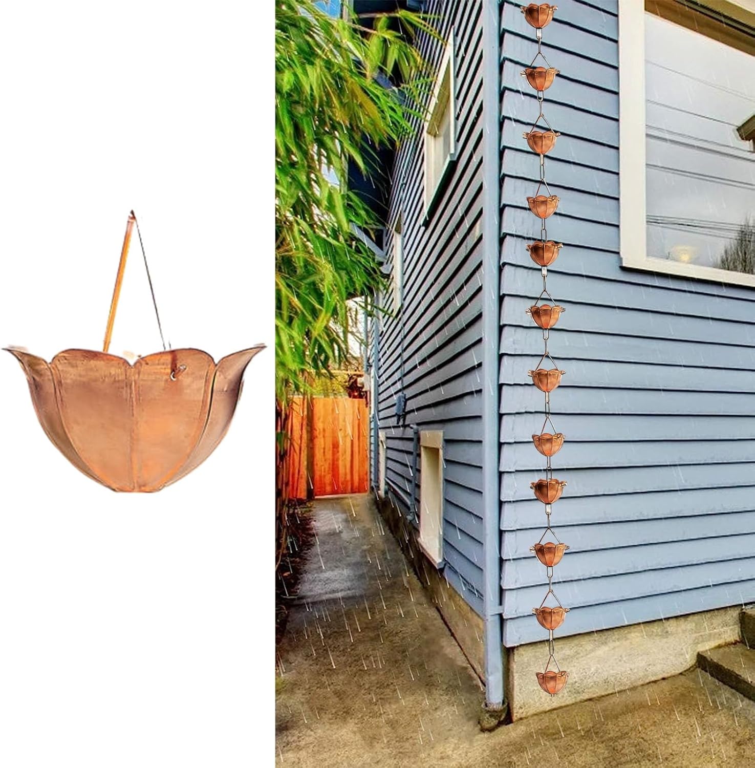 Purple Copper Rain Chain for Gutters, Japanese Rust-Resistant Downspout Decor, 8.5ft Outdoor Garden Flower Cup Rain Catcher (Color D)