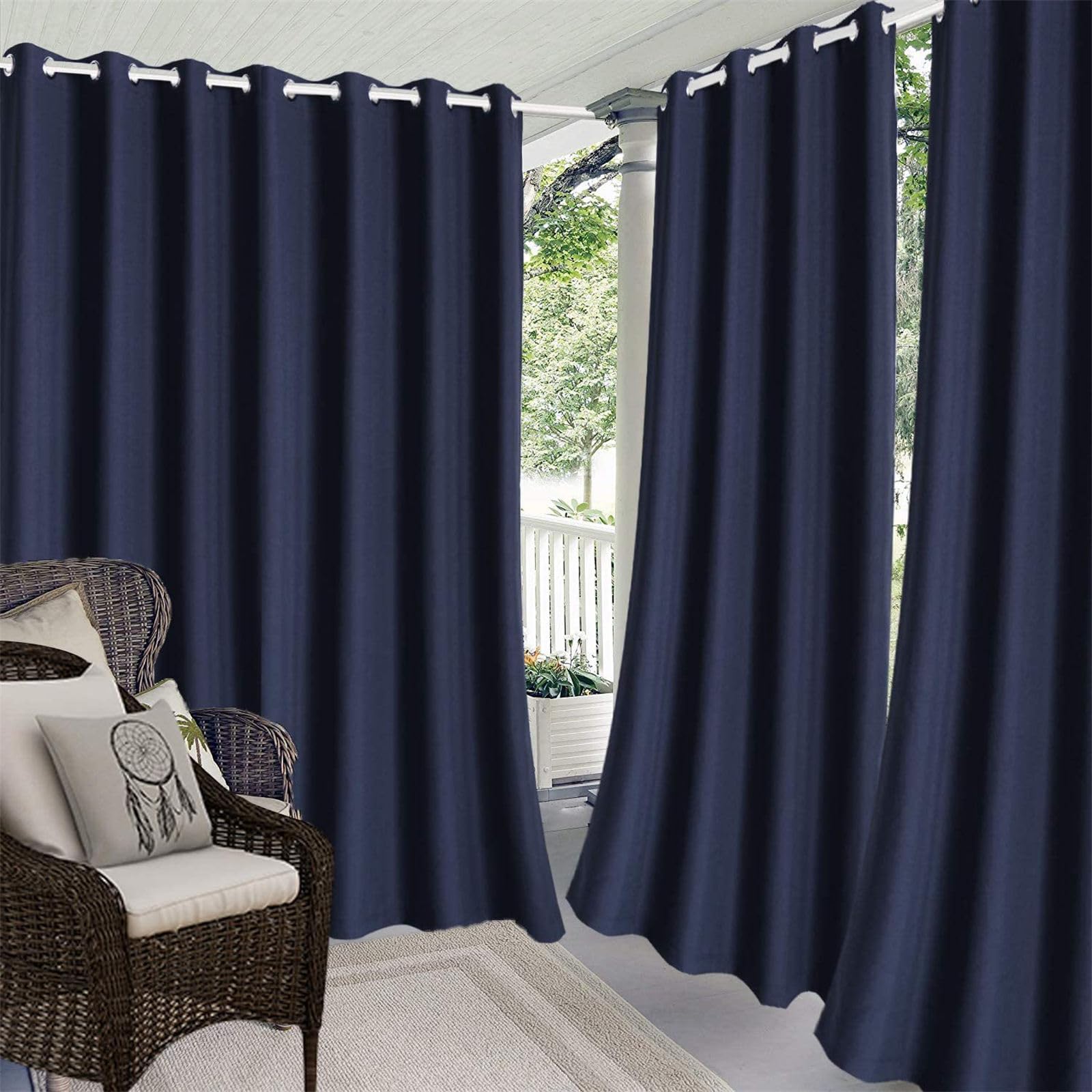 Hiseng Outdoor Curtains Waterproof, Pergola Curtains Eyelet Top Outdoor Blackout Curtain 1 Panel Thick Privacy Thermal Insulated Sunshade Curtains for Garden Gazebo (214x305cm,Navy Blue)