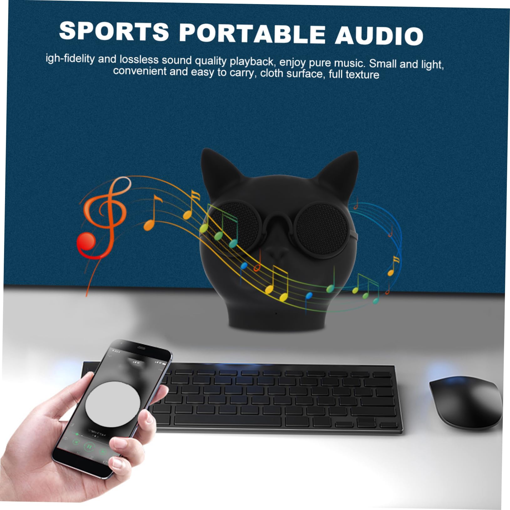 Gatuida Mini Enceinte sans Fil Connexion Haute Vitesse en Plastique Forme Tête de Chat Noir 1500mah pour Conférence Pratique et Usage Quotidien