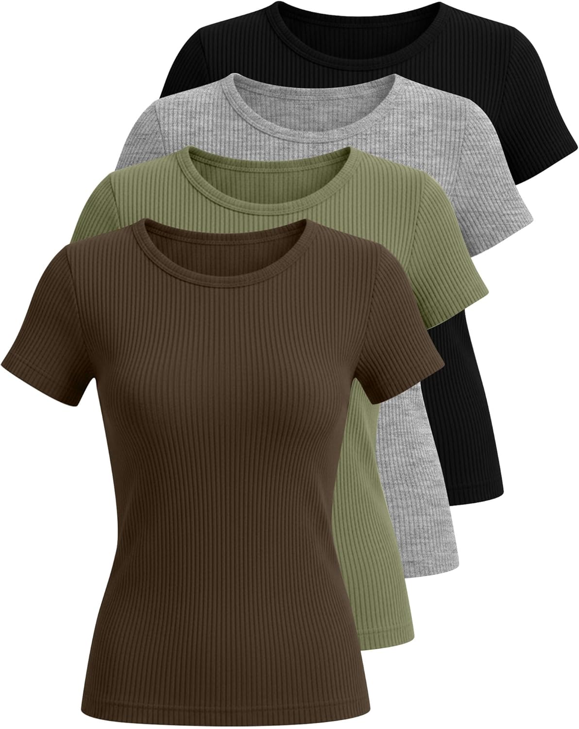 Neer 4 Pack Women's Short Sleeve T-Shirts Cotton Slim Fitted Ribbed Tops Crew Neck Summer Casual Shirt Basic Tight Tees 2026 - Image 3