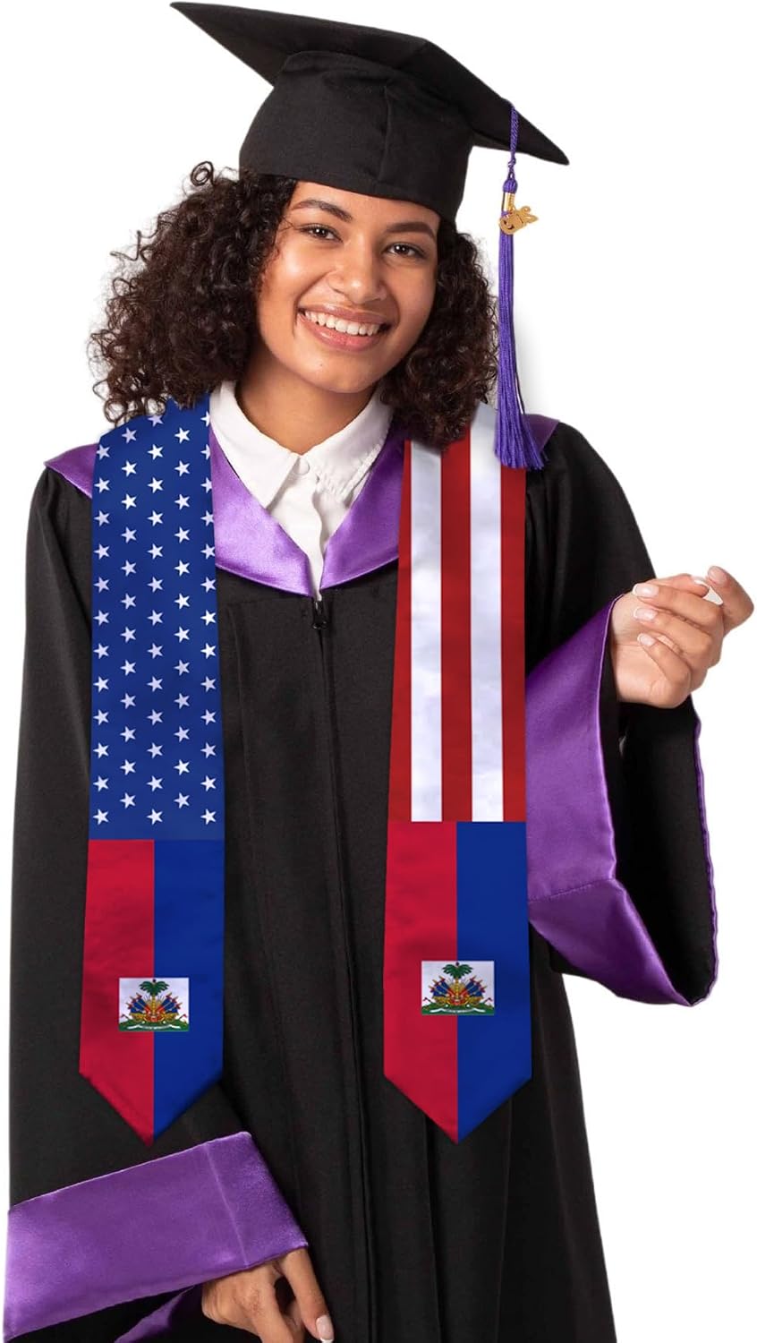 American And National Graduation Sash Stole 72 Inch Length Double Sided V Shape Graduation Scarf Graduation Gifts