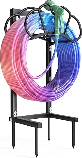 Qatsrin Super Stable Garden Hose Holder Stand - Holds 160 Ft Hose, Rustproof Freestanding Rack for Yard Lawn Farm, Black