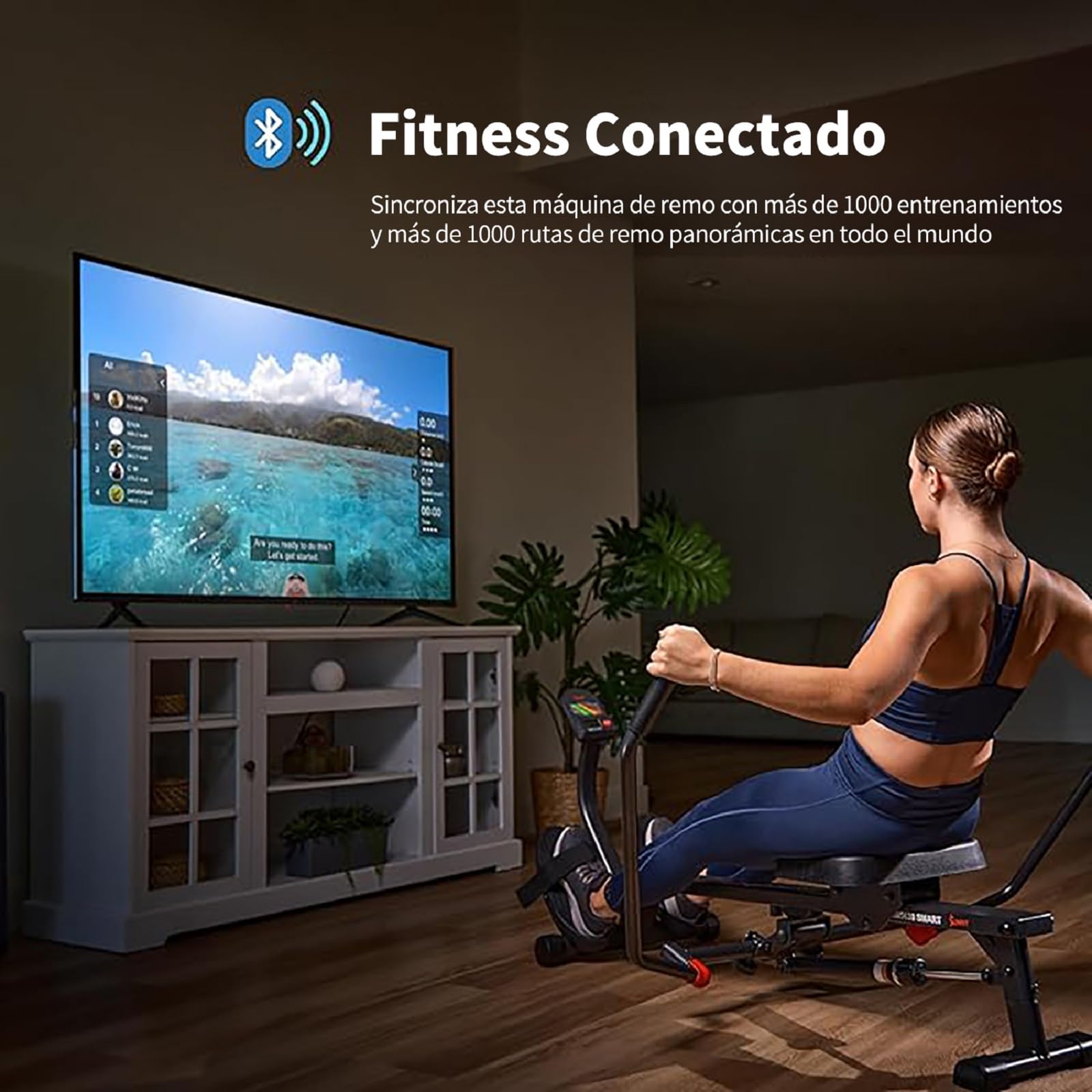Sunny Health & Fitness Máquina de Remo Smart con Movimiento Completo Casa | Brazos 360°, 4-12 Niveles de Resistencia, App SunnyFit, Monitor LCD, Diseño Compacto, Máquina de Remo Hidráulica
