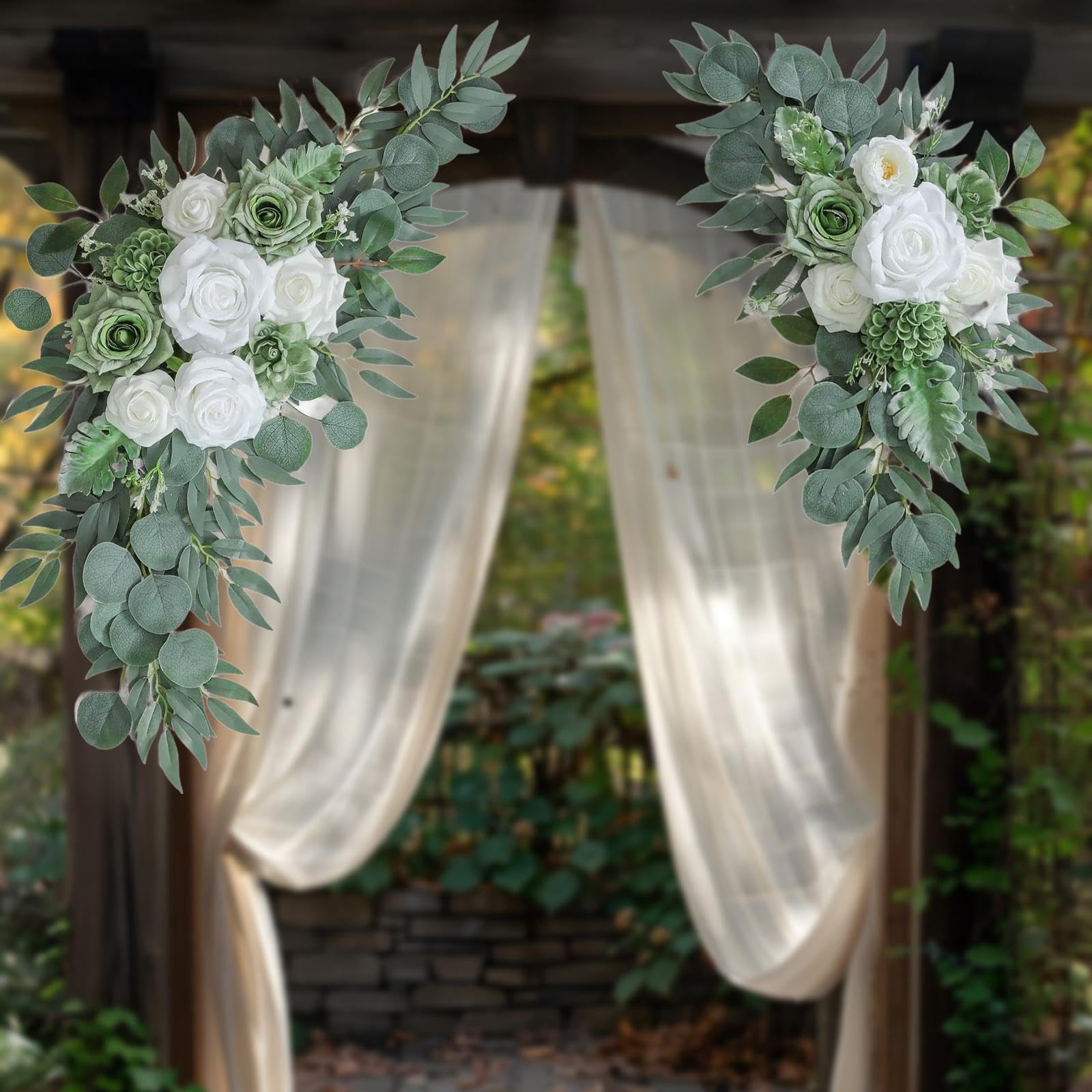 2 Pezzi di Fiori Artificiali per Arco Nuziale, Composizione Floreale per Porta, Ghirlanda di Fiori di Seta, Resistente E Adatta per Ricevimento, Matri, Style C