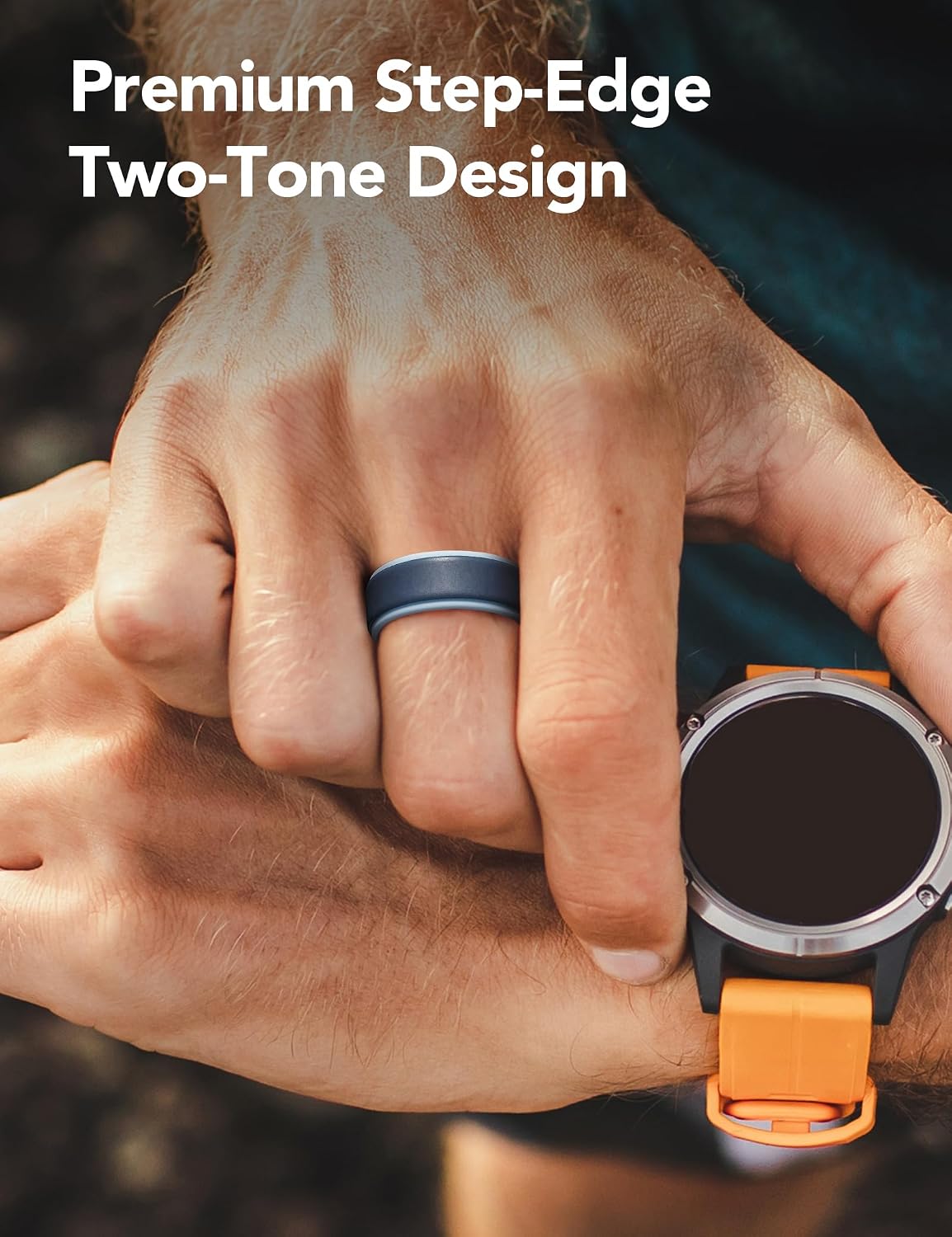 King Will Silicone Wedding Ring for Men Women, 8mm Two-Tone Step Edge Band, Breathable Water Ripple Inner Comfort Fit, Flexible Rubber Ring for Work, Gym, Outdoor, Size 7-13