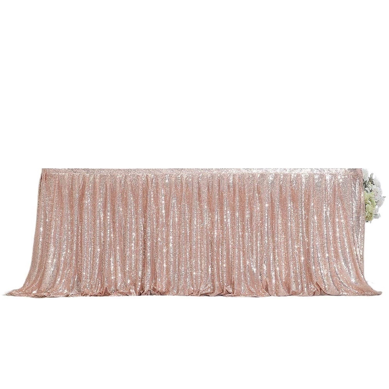 Jupe De Table Beige Or Paillettes Table Jupe Tables Tissu fête d'anniversaire Mariage noël Accessoires Bonbons décoration Festival déco(Rose Pink,9FT-70x274cm)