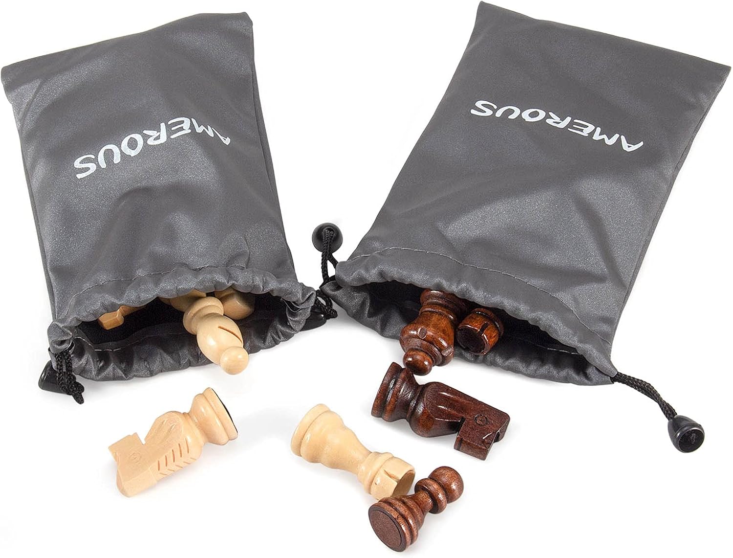 AMEROUS Wooden Chess Pieces Only, 32 Pieses / 3.05" King/Storage Bag/Gift Package, Standard Tournamen Staunton Wood Chessmen for Chessboard, Replacement of Missing Pieces
