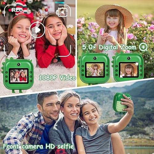Miniatura 4 de Ainiv Cámara de impresión instantánea para niños, cámara dual 1080P con papeles de impresión y 5 bolígrafos de color, tarjeta SD de 32 GB, regalo