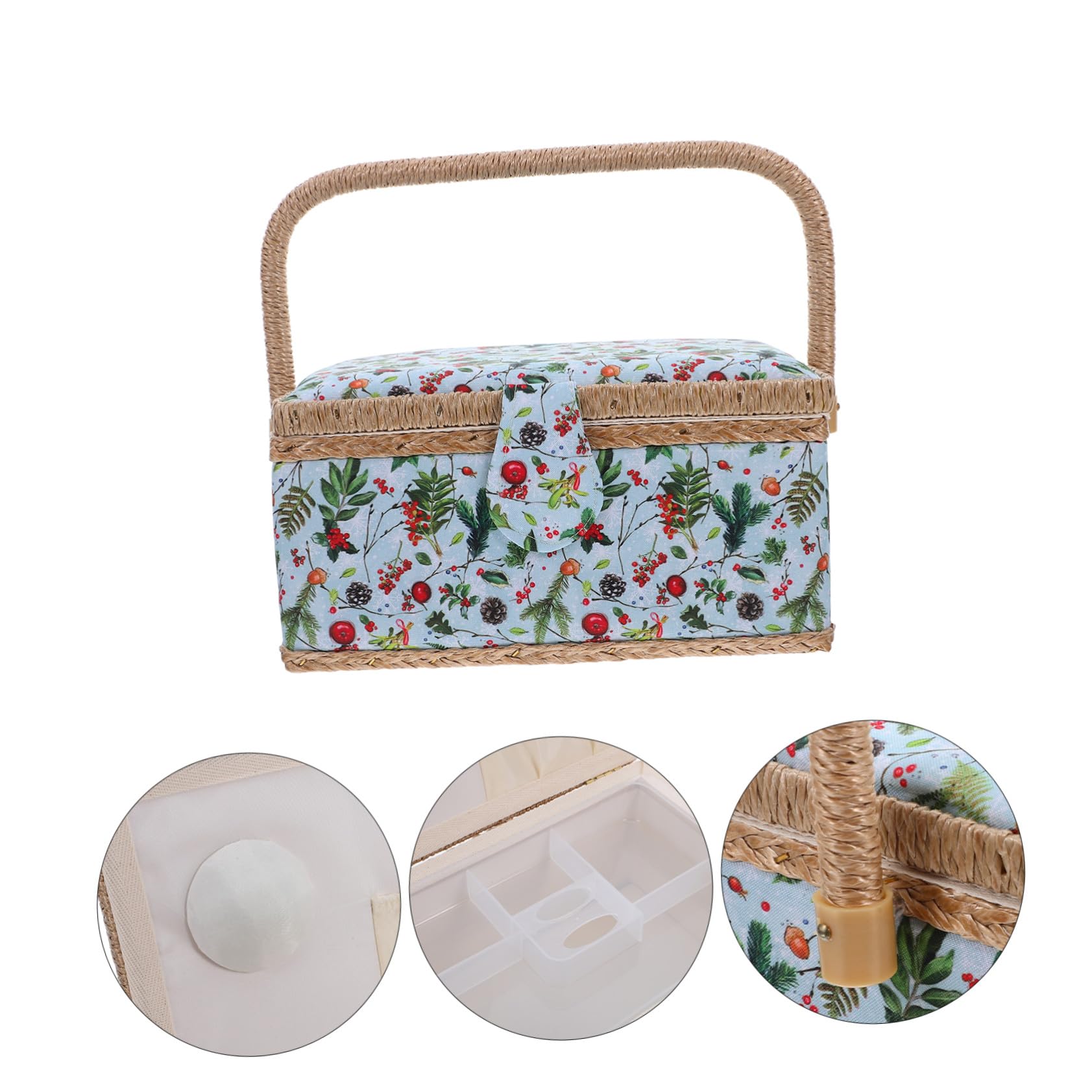Cesta de Costura Grande con Diseño Navideño Organizador Portátil para Almacenamiento de Suministros de Costura Caja con Asa para Bordado Casa y Viajes
