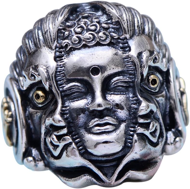 Two Tone 925 Sterling Silver Buddha Demon Ring Good or Evil Ring Punk Jewelry for Men Open Adjustable