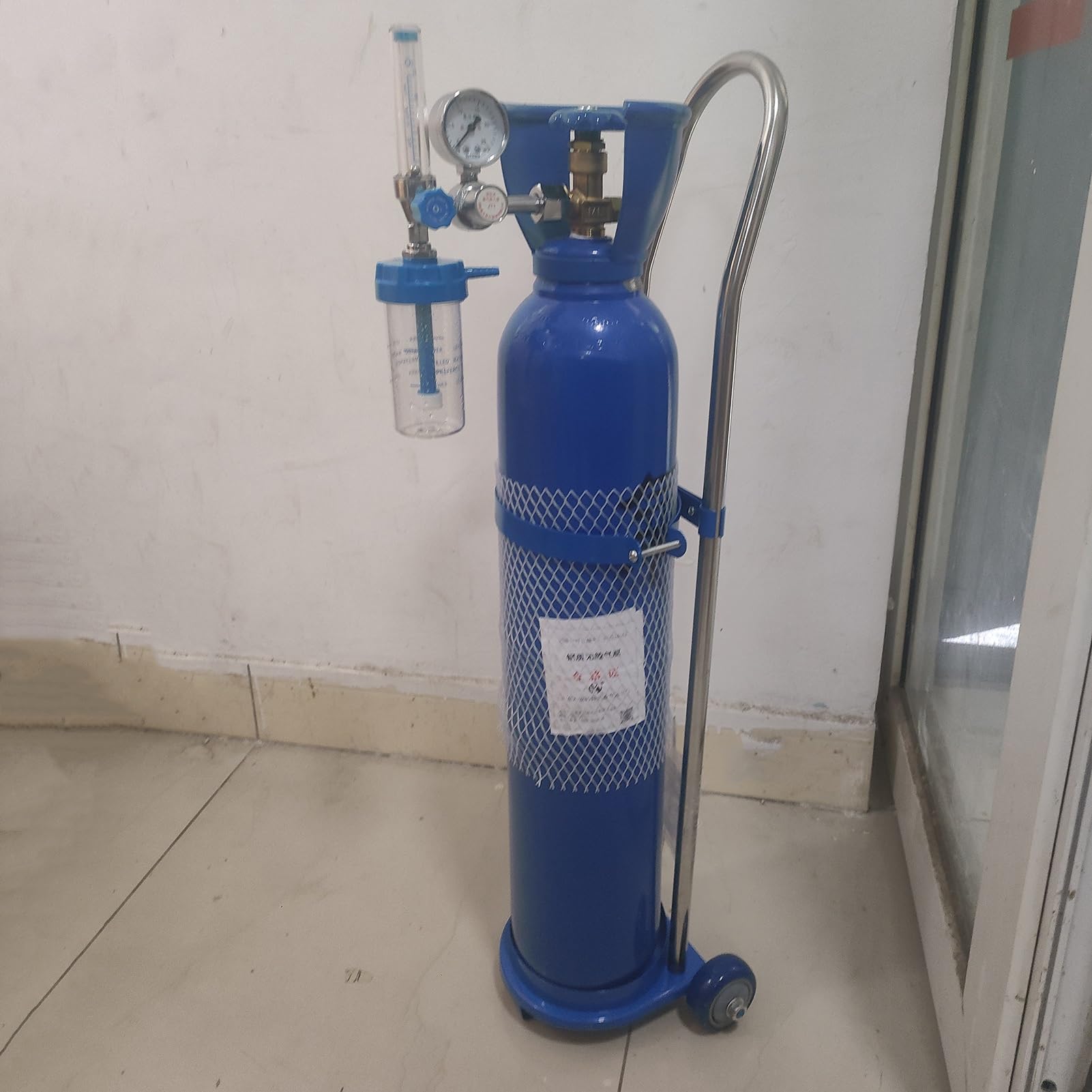 WQPMNYG Portable Oxygen Tank Holder Cart - Rolling Steel Cylinder Carrier for Laboratories, Lightweight and Durable, 37.4" Tall, Easy Mobility Oxygen Storage Trolley