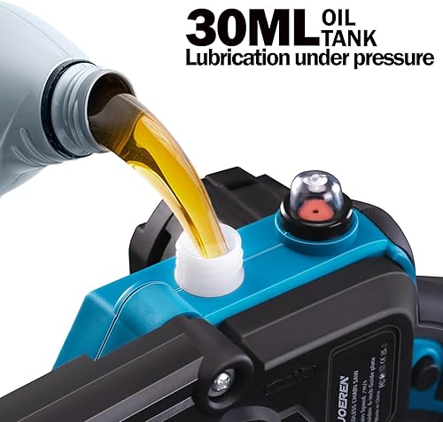 Miniatura 4 de Mini motosierra inalámbrica compatible con batería Makita de 18 V, Huoeren sin escobillas de mano de 6 pulgadas con engrasador, 2 cadenas y lima de