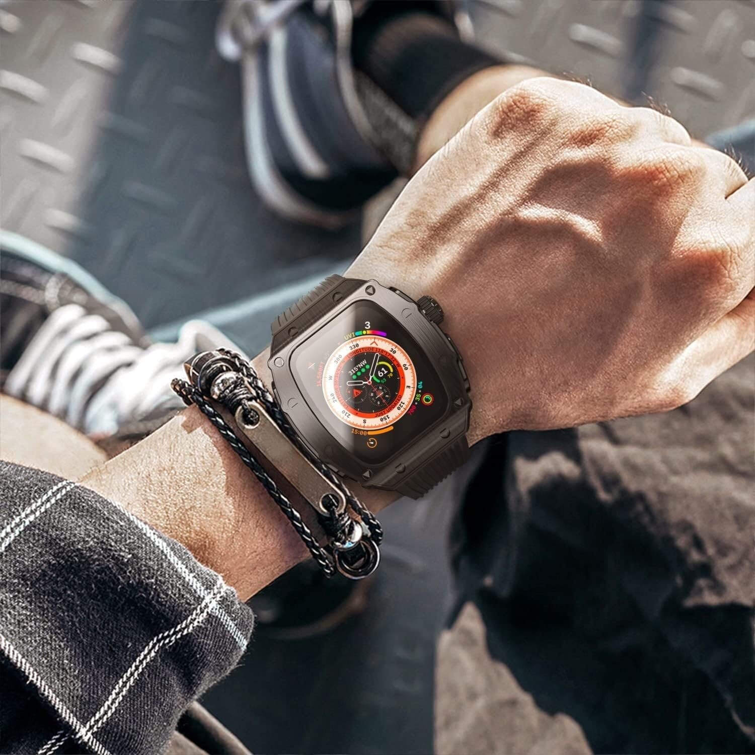 Wytrzymałe etui do zegarka ze stali nierdzewnej 316l, paski, silikonowy pasek, do Apple Watch 8 49 mm, styl RM, dla mężczyzn i kobiet, metalowe ramki, skręcona pętla, silikonowy pasek do