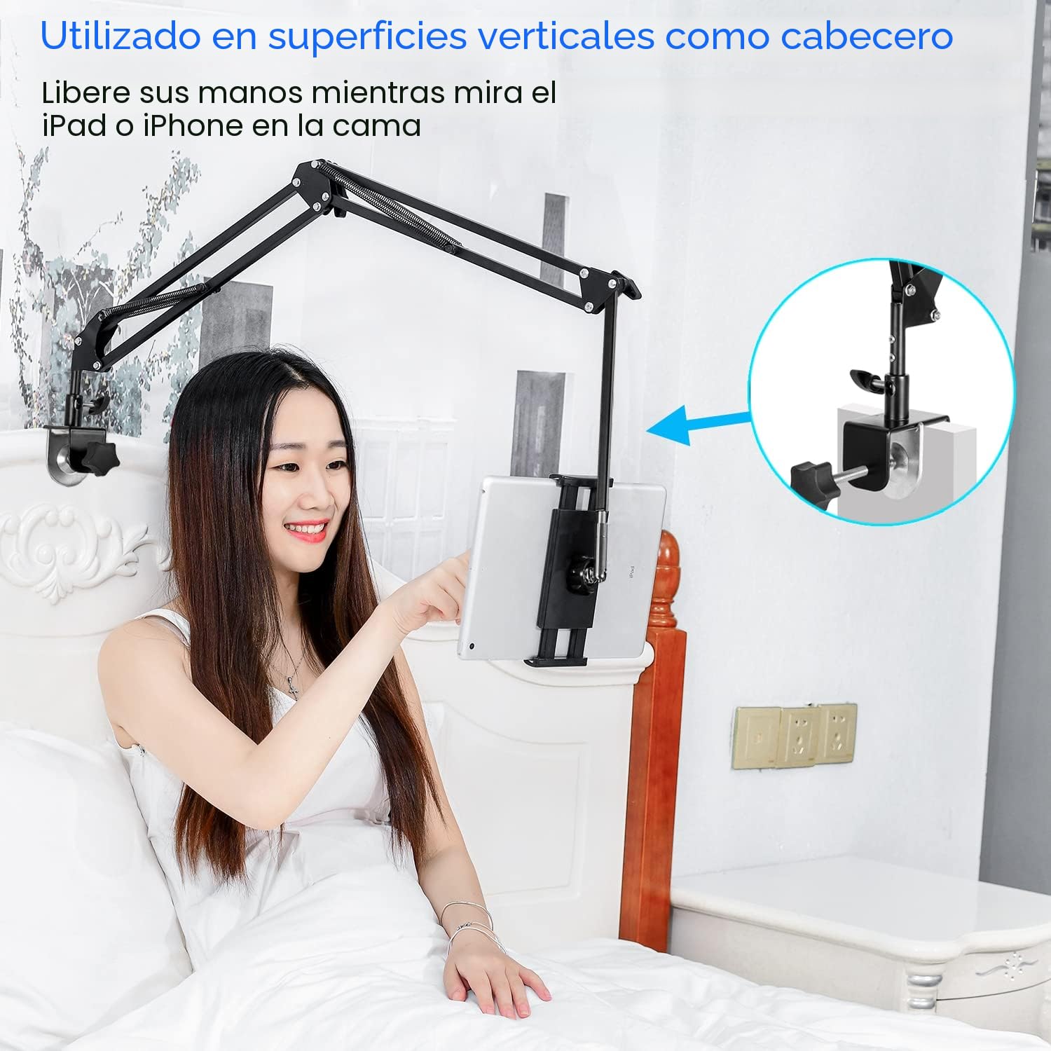 SAMHOUSING Soporte giratorio de 360 grados para tablet y teléfono – Brazo de aluminio estable para iPad y otros dispositivos de 4,5 a 12,9 pulgadas