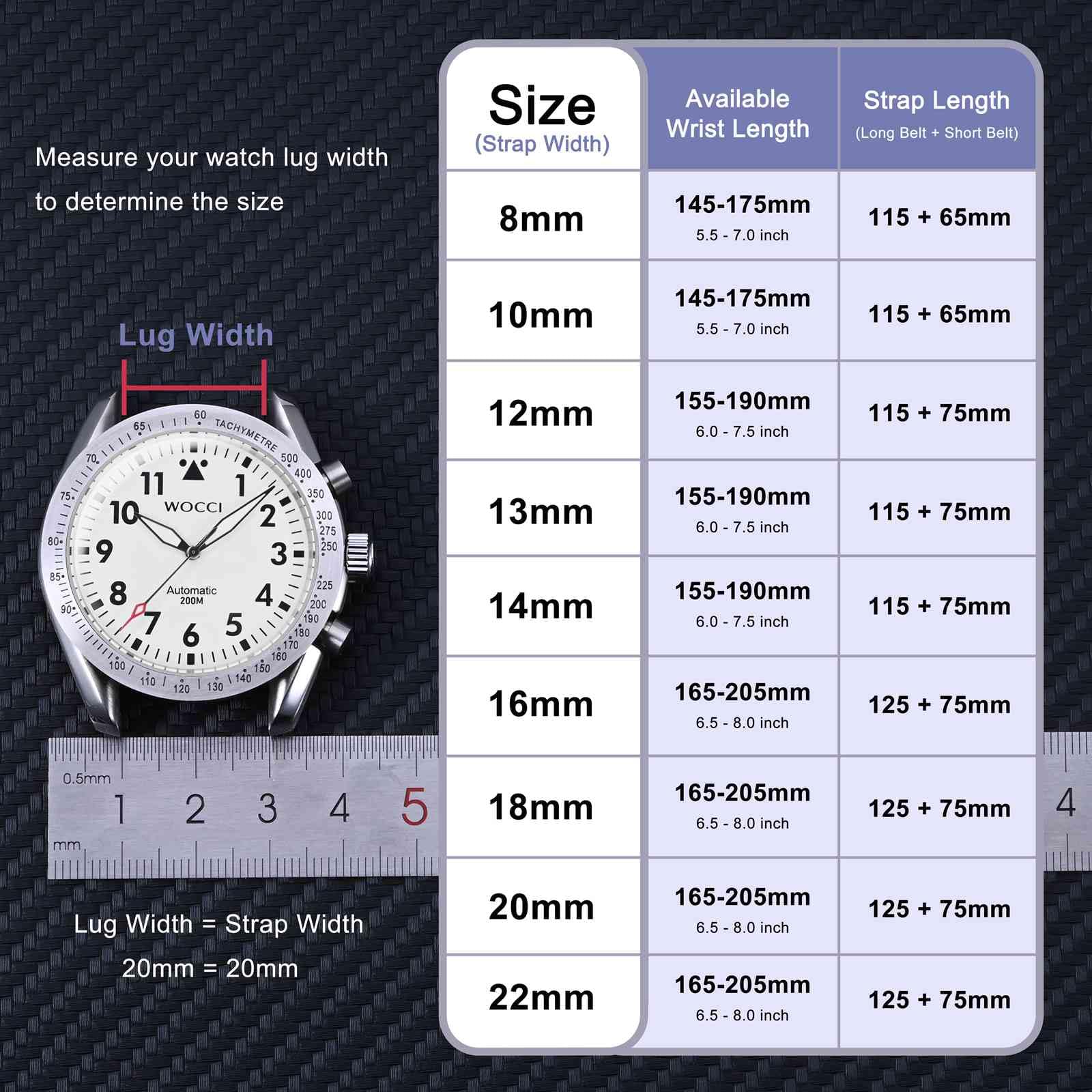 WOCCI Elegantes Correas de Reloj, Correa de Repuesto de Cuero Genuino, Hebilla de Acero Inoxidable, 8mm 10mm 12mm 13mm 14mm 16mm 18mm 20mm 22mm — view 139