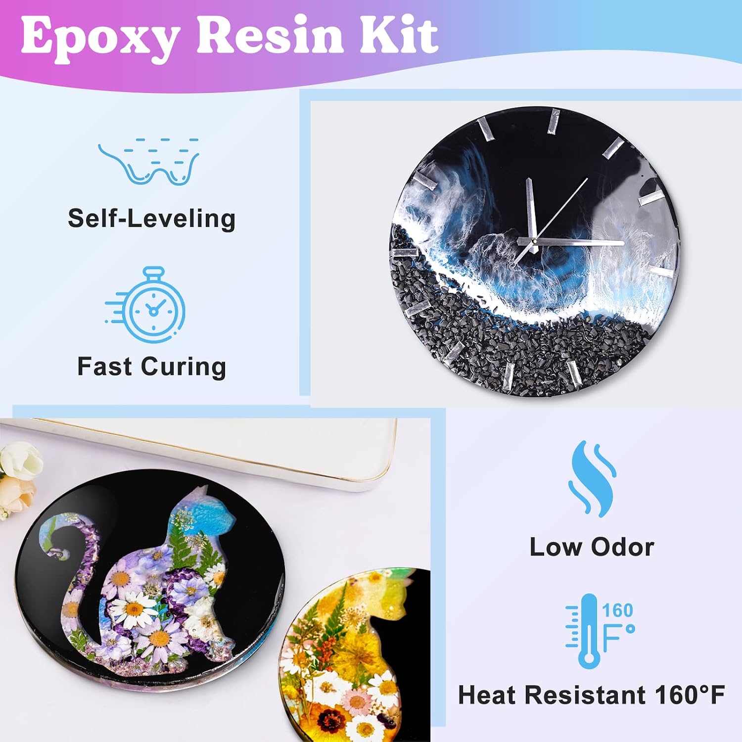 LET'S RESIN Fast Curing Epoxy Resin Kit-4 Hours Demold, 20OZ Quick Curing & Bubble Free Epoxy Resin,Crystal Clear Epoxy Resin for Craft,Art, Resin Supplies with Foil Flake, Resin Cup,Stir Stick
