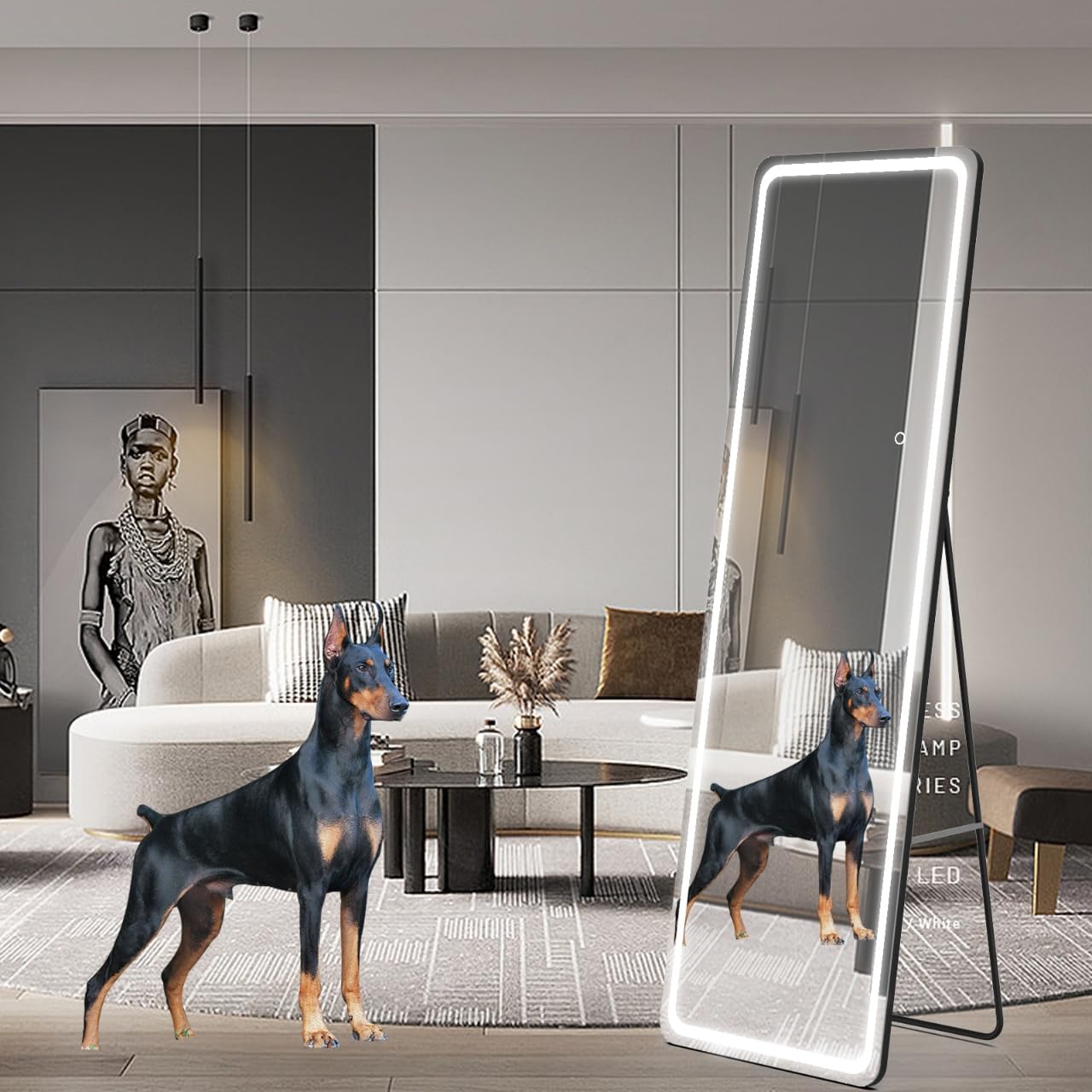 Speculux 63"x 20" LED Full Length Mirror with Stand-3 Color Modes Dimmable Lights Standing Mirror Leaning Full Body Mirror with Lights Wall Mounted Mirror Large Floor Mirror for Bedroom