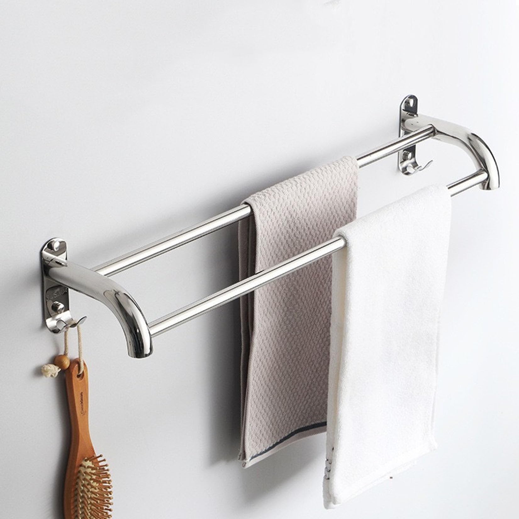 Porte-serviettes mural moderne double barre acier inox gain de place