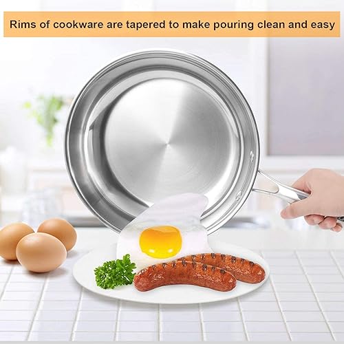 Miniatura 7 de Juego de 2 sartenes | Sartén de acero inoxidable de tres capas de 8 y 10 pulgadas, apta para horno y lavavajillas, utensilios de cocina clásicos