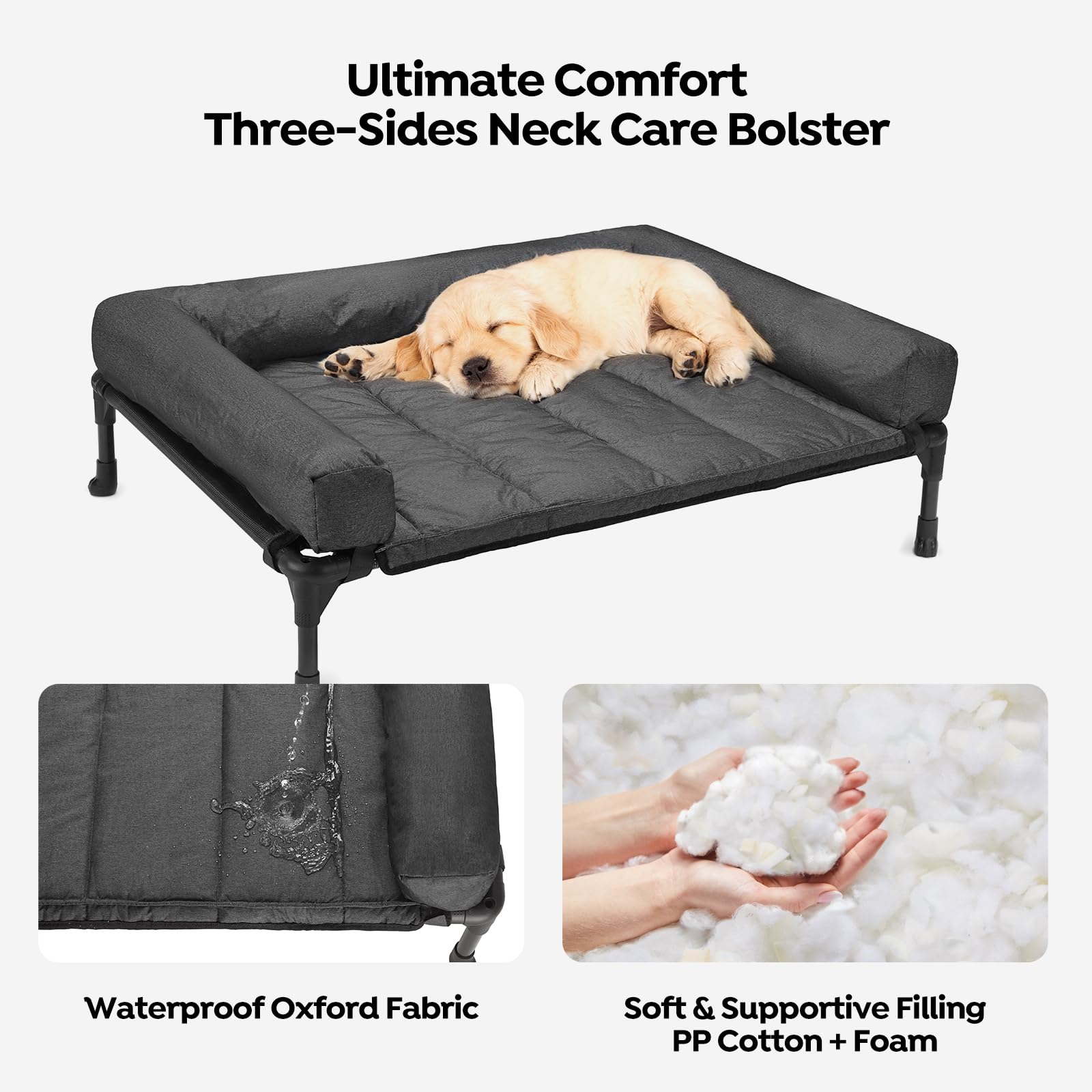 Veehoo Cooling Elevated Dog Bed Add Removable Waterproof Bolster Cushion Mat, Raised Pet Cot with Breathable Teslin Mesh, No-Slip Feet, Dog Sofa Bed for Indoor Outdoor, Medium, Black CWC2331B - image 3
