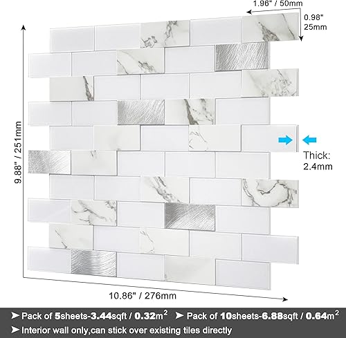 Miniatura 6 de BeNice Azulejos adhesivos de pared para despegar y pegar para azulejos de cocina, azulejos adhesivos de baño, azulejos de pared para despegar y