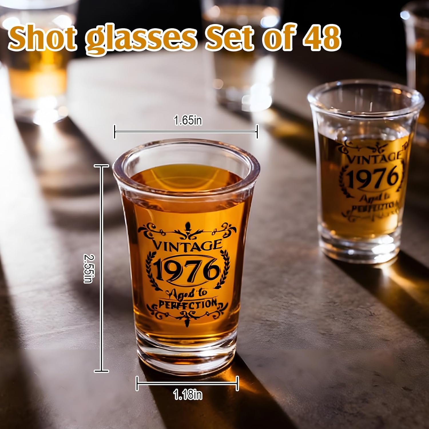 Sliner 48 Pack Birthday Shot Glasses Bulk, 1.4oz Plastic Vintage Birthday Party Favors for Guests, Mini Cheers 40/50/60 to Years Black Shot Glass, Decoration Gift(Vintage 1976)