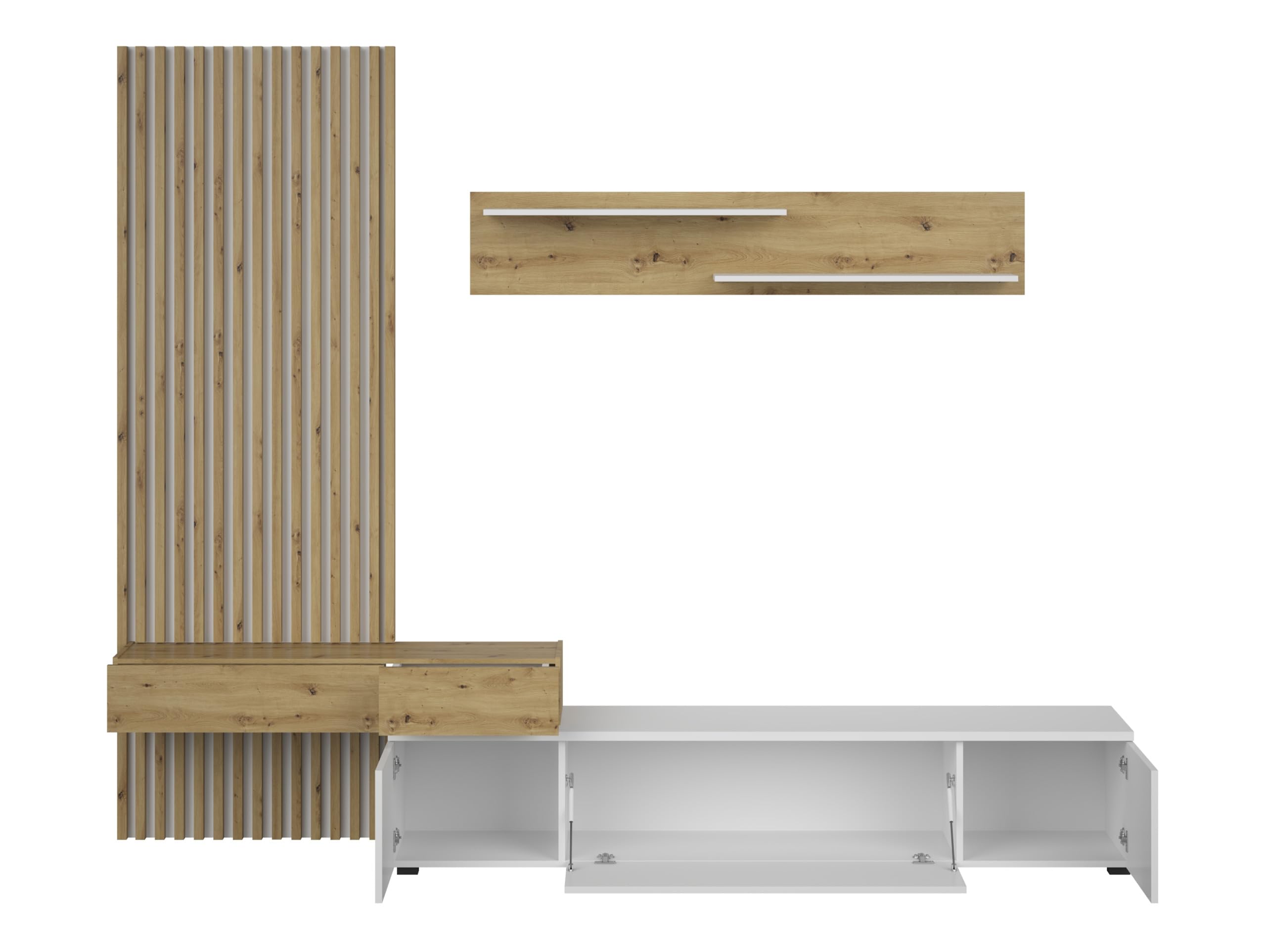 Mirjan24 Wohnwand Rakle Plus, Wohnmöbel, Elegante Wohnzimmer-Set mit dekorative Lamellen, Griffloses Öffnungssystem, Wohnzimmer Kollektion, Stilvolles TV-Lowboard (Schwarz/Artisan Eiche)