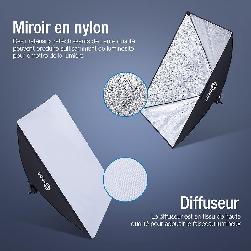 OMBAR 50x70 cm Softbox Szett Fotóstúdióhoz - 135W 5500K Nappali Fényű E27 Lámpával és Hordtáskával - Professzionális Portré és Videó Fotózás