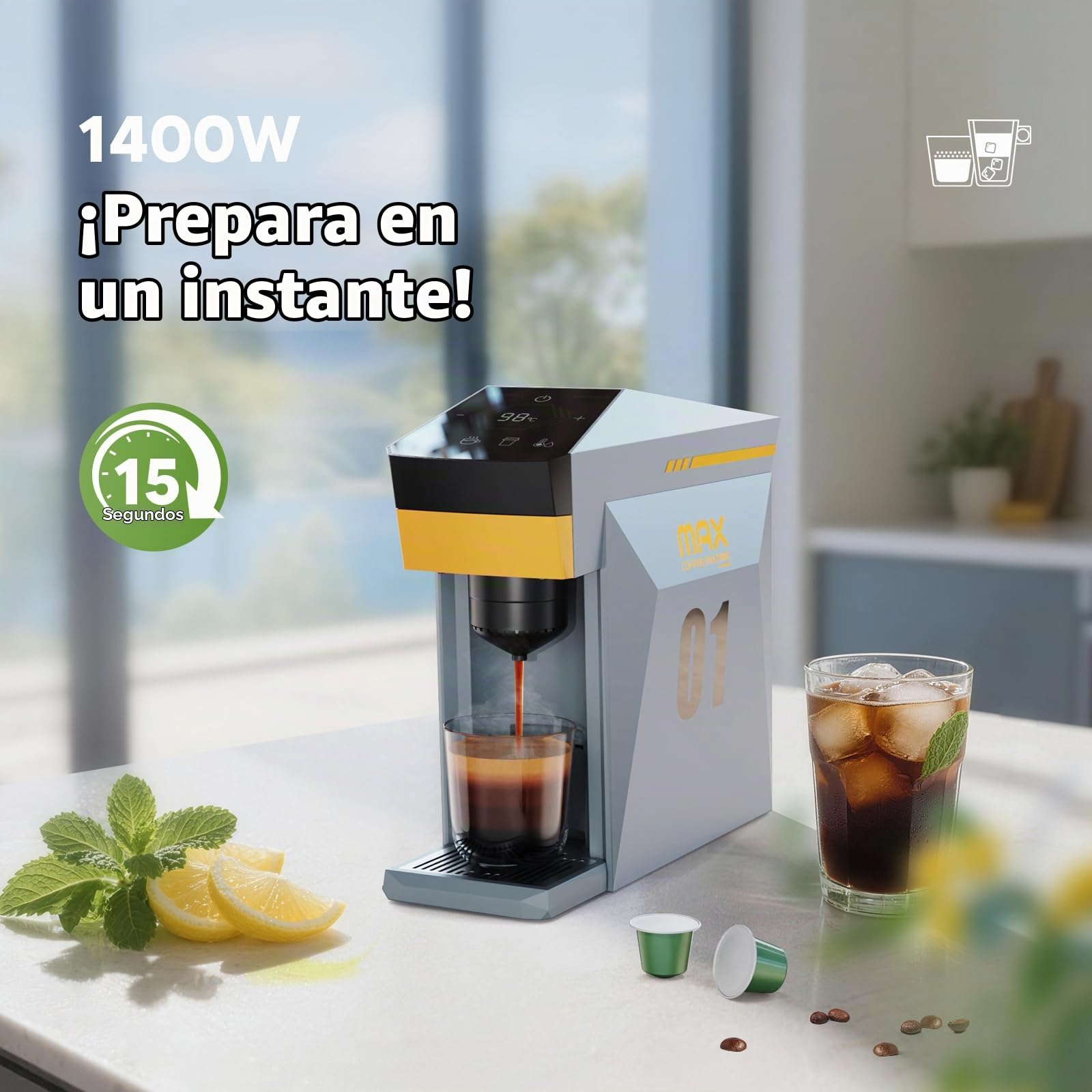Cafetera 4 en 1, cafetera espresso 19 bares para cápsulas KCup/Nes presso OriginalLine/Dolce Gusto/Café molido, gris nublado
