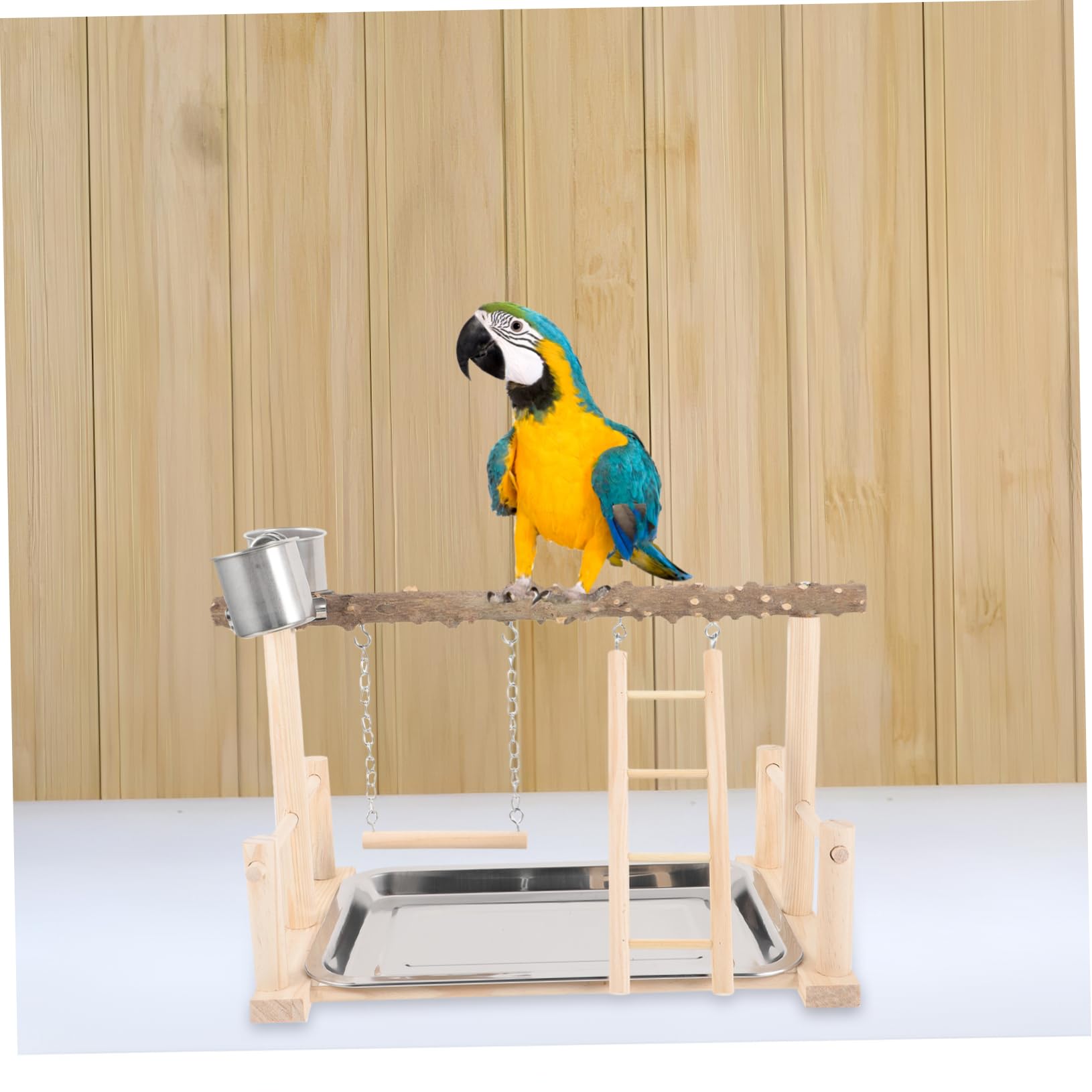 Housoutil Supporto in Legno Per Uccelli Trespolo Da Tavolo Scala e Altalena Parco Giochi Per Pappagalli Ciotola Per Cibo Resistente All Usura Per Uso Duraturo