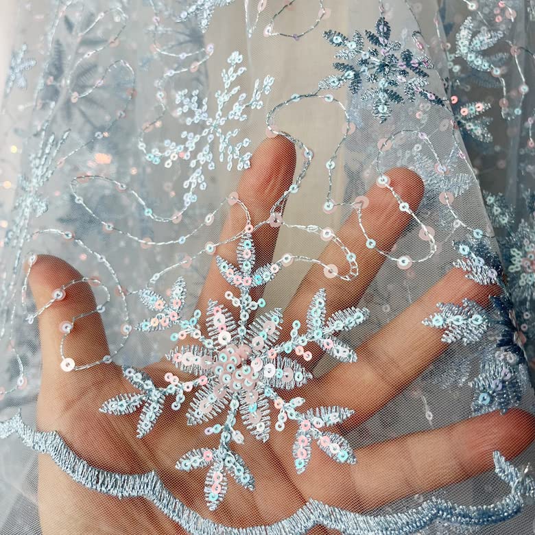 Amazon.com: 130cm Width Blue Snowflake Sequin Mesh Embroidery DIY Women's  Dress Bead Embroidery Lace Fabric Doll and Kids Dress Fabric Bridal Wedding  Dress Mesh Scallop Edge Lace Fabric Sale by Yard :