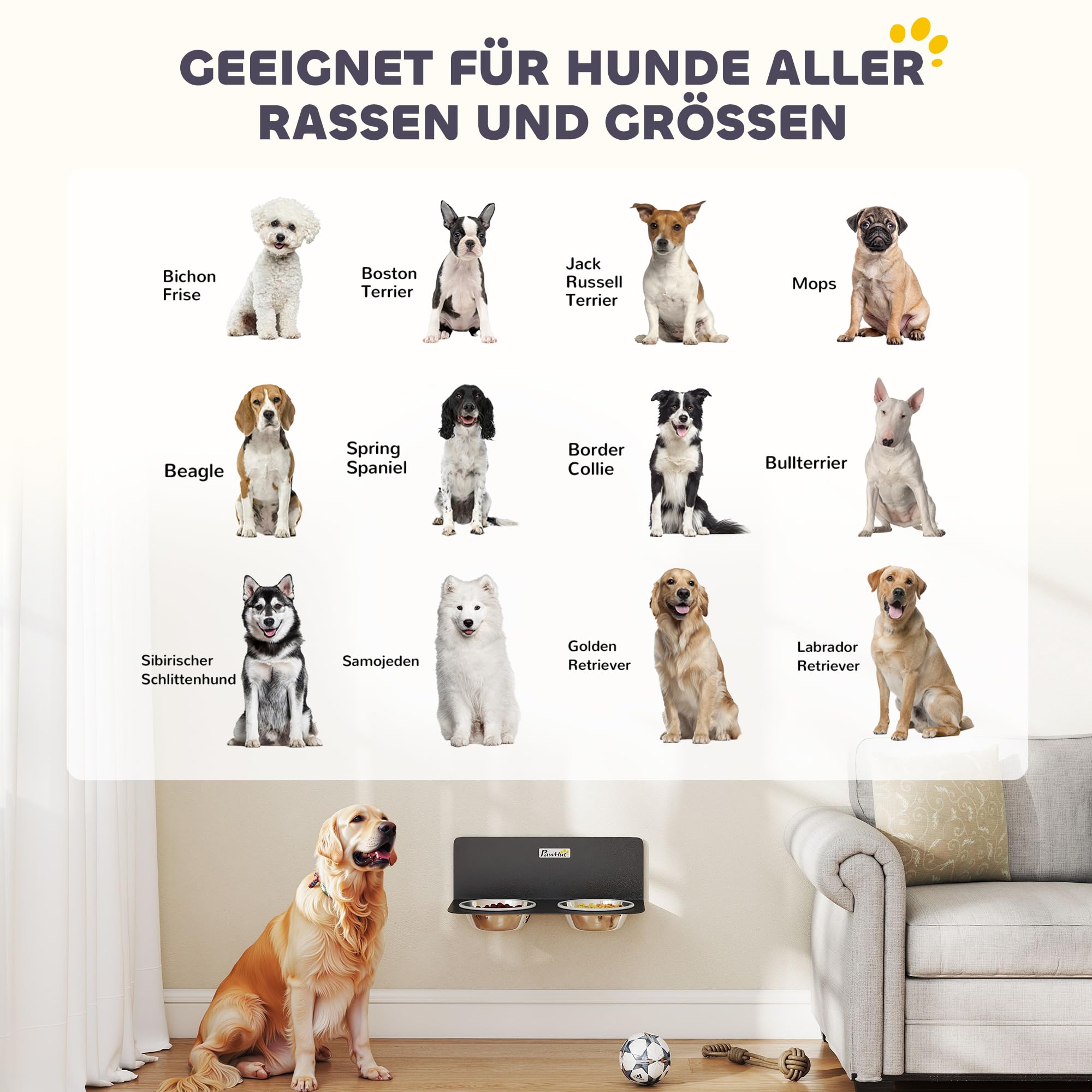 PawHut Hundenapf Höhenverstellbar mit 2 x 800ml für Große Hunde Schwarz