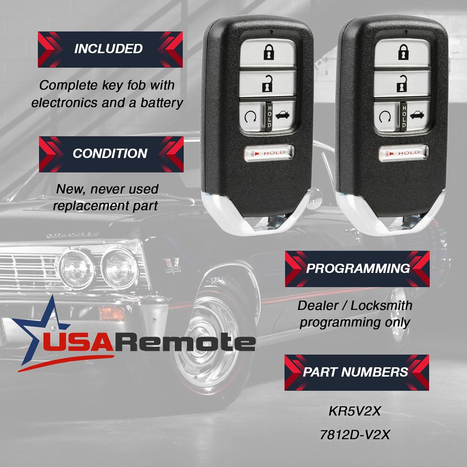fits 2016 2017 2018 Honda Civic EX LX Smart Key Fob Keyless Entry Remote (KR5V2X), Set of 2