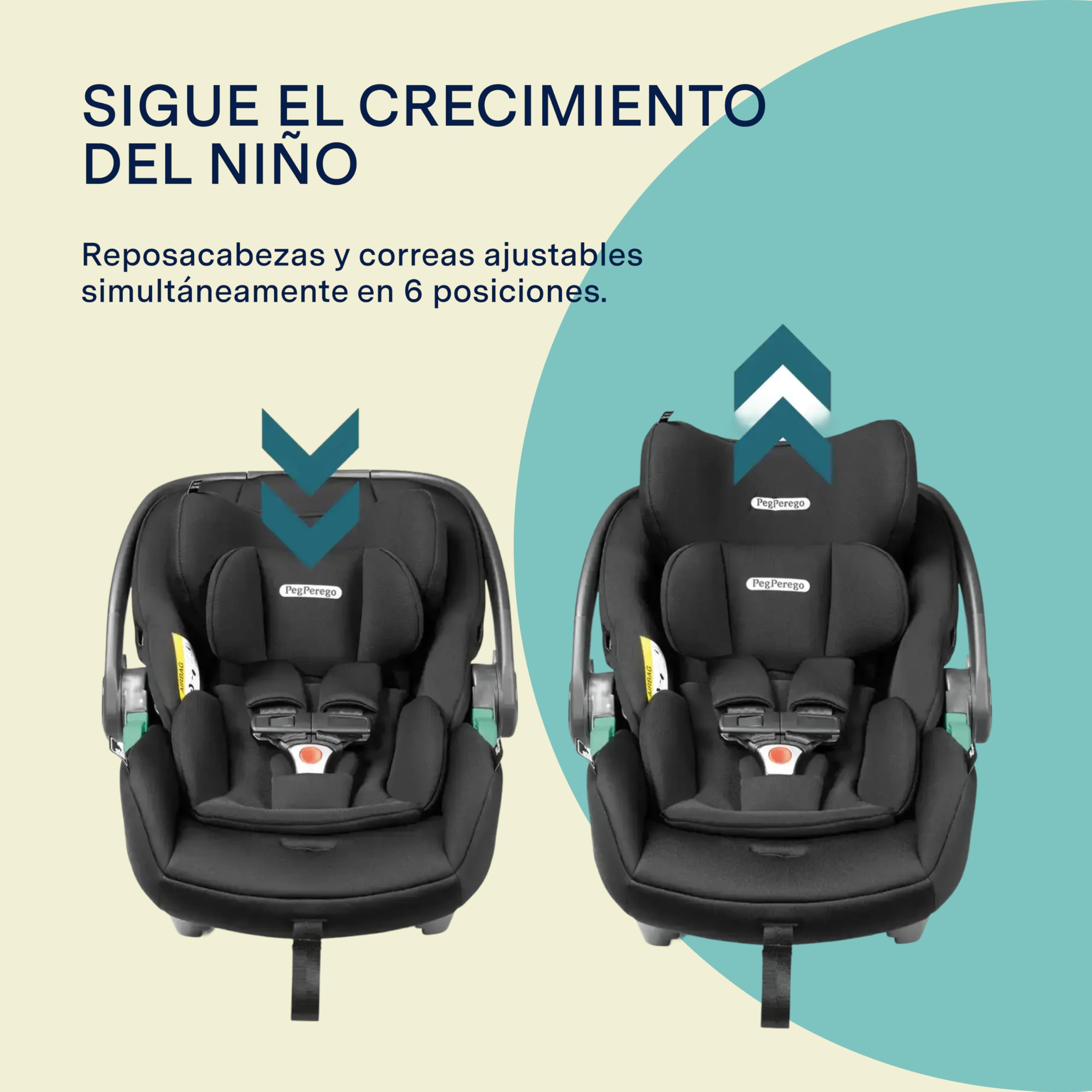 PEG Primo Viaggio Lounge Silla de Coche i-Size Recién Nacido Reclinable, 40-87 cm, 0-15 meses, 0-13 kg, Capota UPF 50+, Protecciones Laterales, Compatible con Cochecitos PEG, Onyx