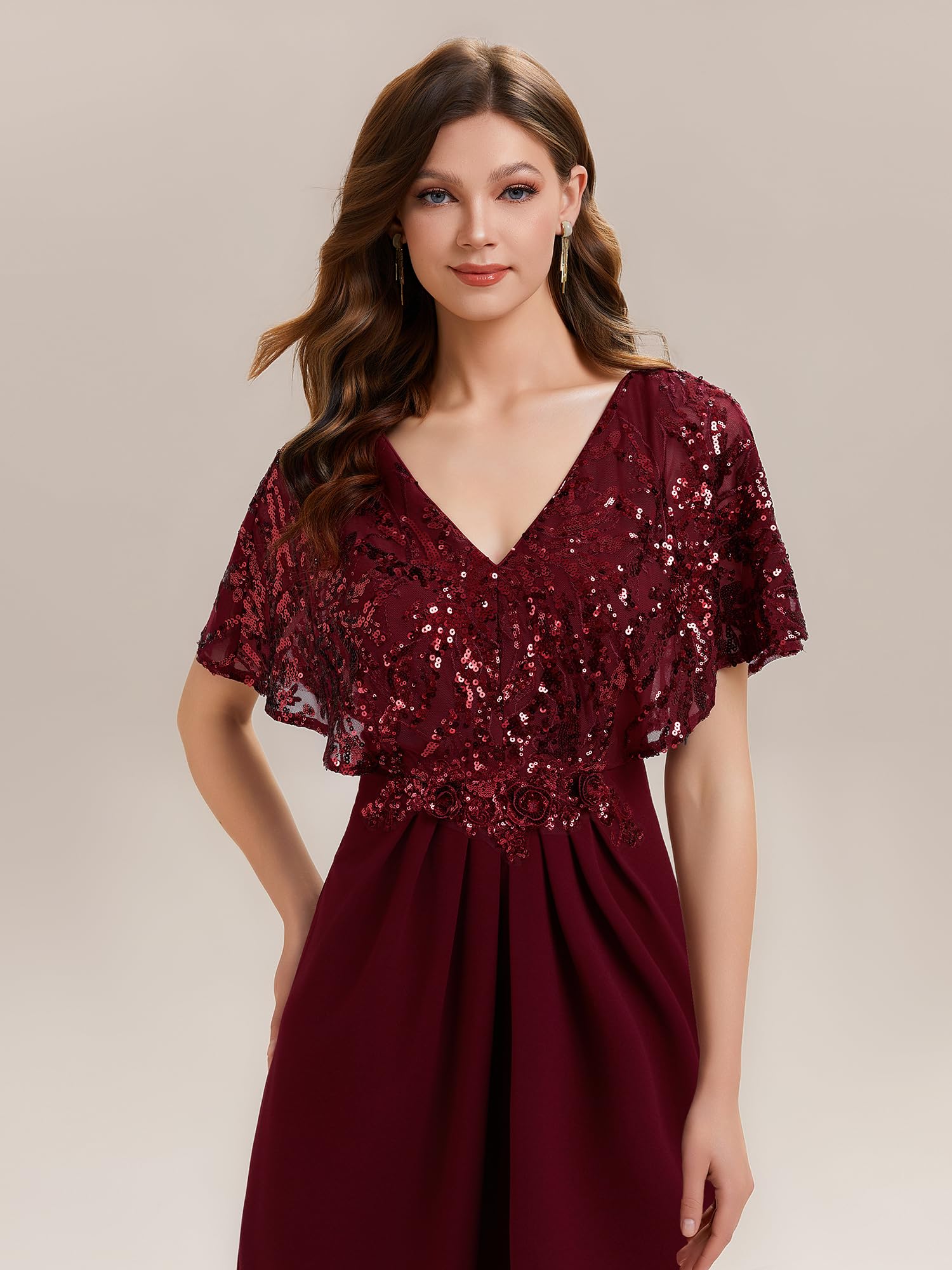 Ever-Pretty Abendkleider Elegant für Hochzeit Lang Chiffon Ballkleider V-Ausschnitt Brautmutterkleid EE02656