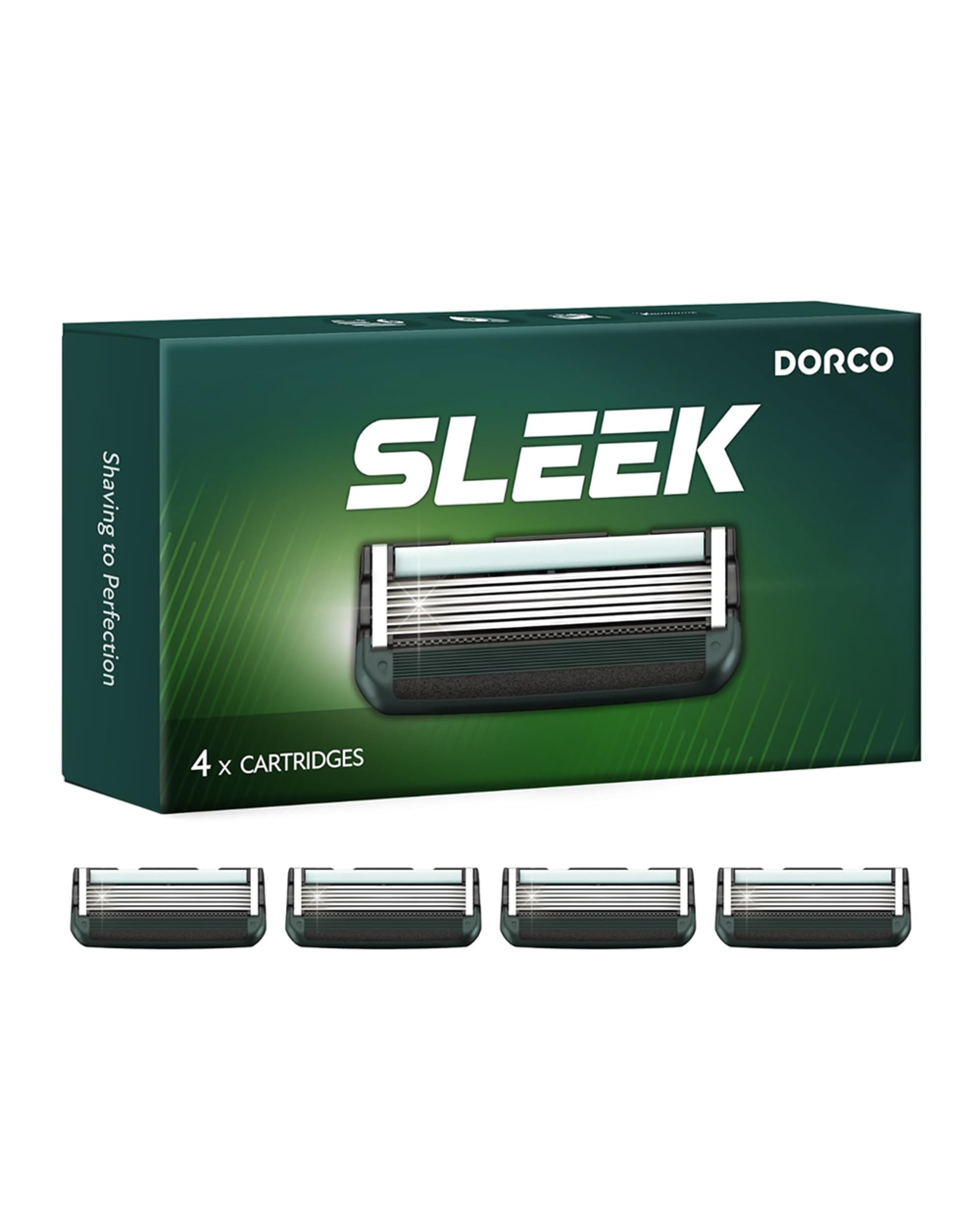 DORCO SLEEK Six Blade Razor System with Multi-Flex Technology Refill Set, Precision Shaving Razor Replacement Cartridge (4 Pack)