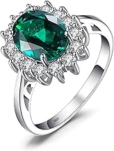 JewelryPalace Kate Middleton Women's 925 Silver Halo Ring with Coloured Precious Stones, Princess Diana William Gold-Plated Rings in Gold with Oval Stone, Rose Gold Cubic Zirconia Ring Jewellery Set