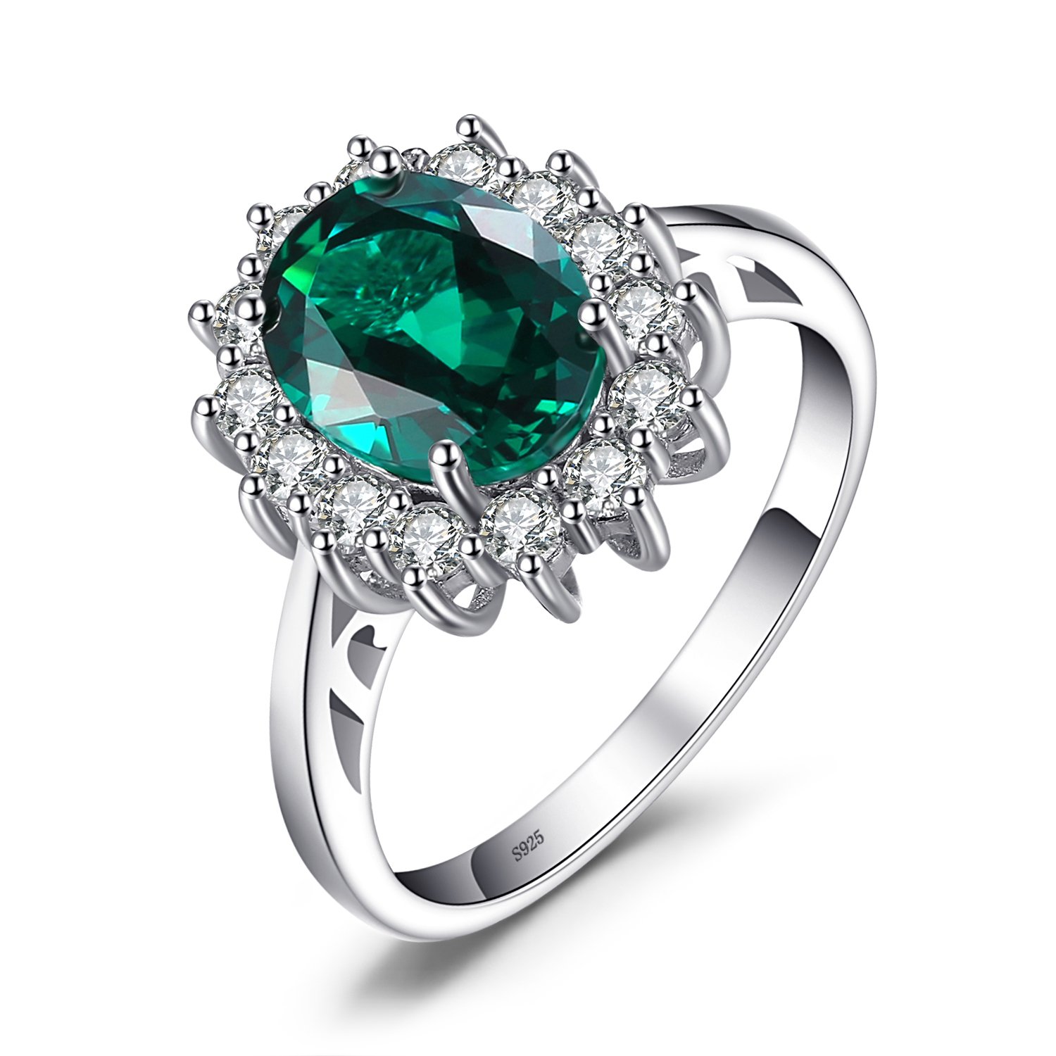 JewelryPalace Princess Diana Kate Middleton Class Gemstone Birthstone Sapphire Halo Engagement Rings for Women, Anniversary 14K White Yellow Rose Gold Plated 925 Sterling Silver...
