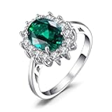 JewelryPalace Princess Diana Kate Middleton Class Gemstone Birthstone Sapphire Halo Engagement Rings for Women, Anniversary 14K White Yellow Rose Gold Plated 925 Sterling Silver Promise Rings for Her