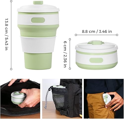 Miniatura 4 de CLTEIN tazas plegables para café, tamaño de bolsillo y taza de viaje reutilizable con tapa, grado alimenticio y libre de BPA para niños y adultos