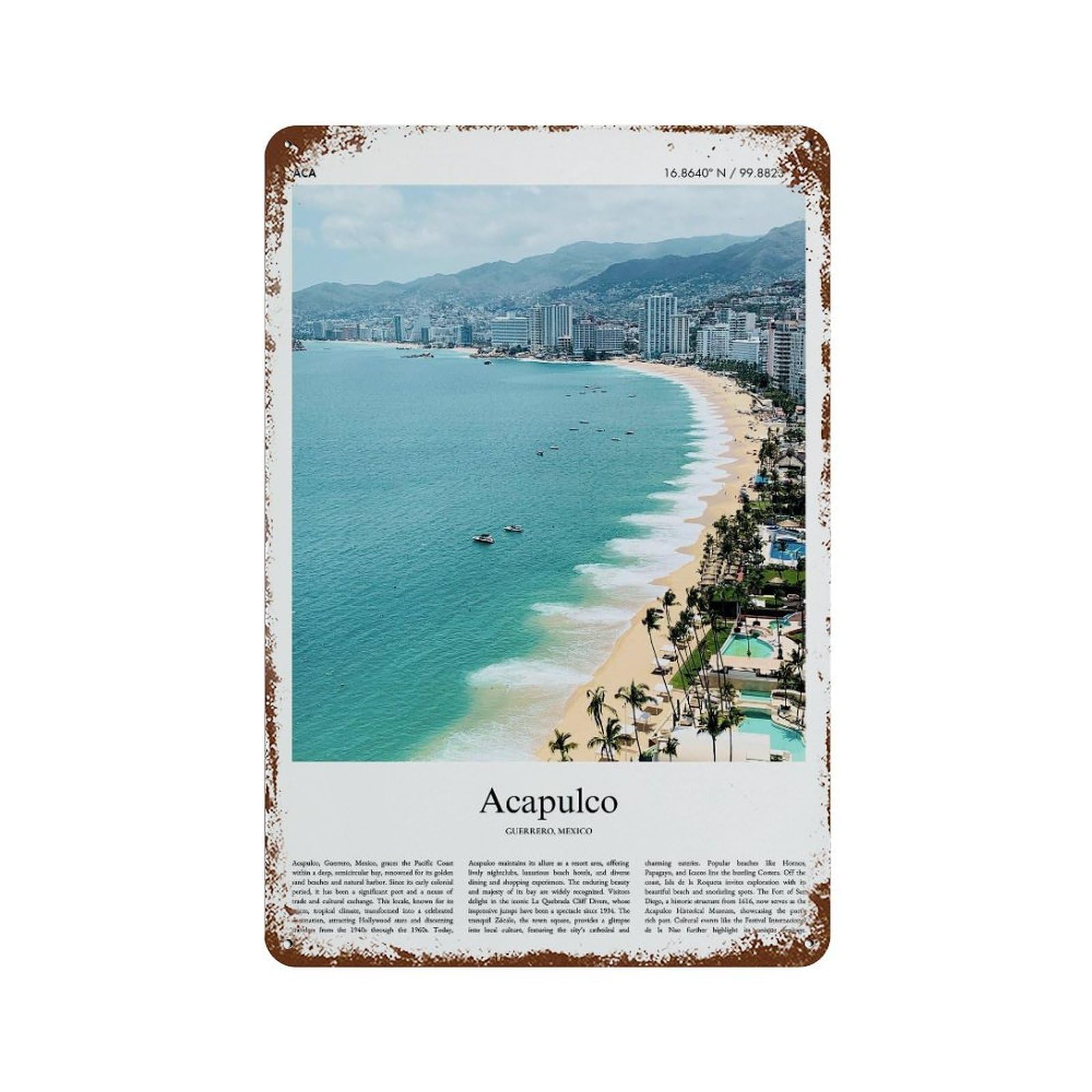 xiaoxiaoshen Acapulco Mexico City Scenery Wall Decor Art Metal Tin Poster Modern Home Decor Art Home Bar Shop Decorations Vintage Sign 30x20cm