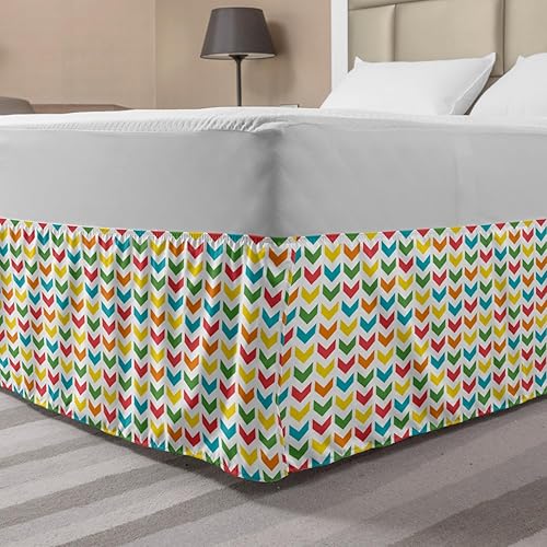 Ambesonne Arrow Bedskirt, Illustration of Colorful Repetitive Arrows Pointing Downwards on a Plain Background, Bedroom Decor Wrap Around Elastic Bed